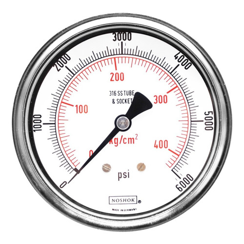 Manómetro 4", acero inoxidable, 1/2" NPT, posterior, 6000 psi