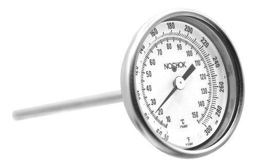 Termómetro 3 pulgadas, acero inoxidable, posterior, 1/2" NPT, vástago 9", rango 50 a 300 F-C