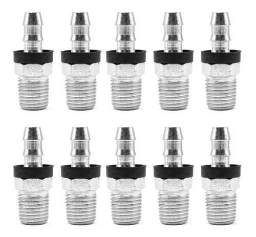 10 Pz De Espiga para mangueras con rosca macho de 1/4" NPT x 3/8", fabricado en latón y un recubrimiento en niquel.