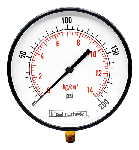 Manómetro 10", estándar, 1/2" NPT, inferior, 200 psi-kg/cm2