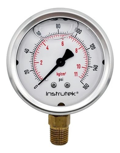 Manómetro 2.5", lleno de líquido (O.E.M.), 1/4" NPT, inferior, 160 psi-kg/cm2