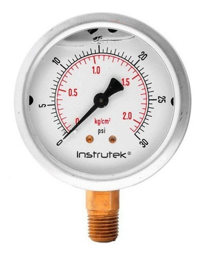 Manómetro 2.5", lleno de líquido premium, 1/4" NPT, inferior, 30 psi-kg/cm2