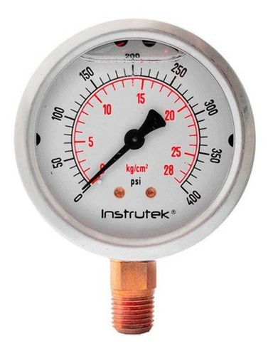 Manómetro 2.5", lleno de líquido premium, 1/4" NPT, inferior, 400 psi-kg/cm2