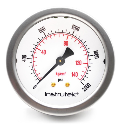 Manómetro 2.5", lleno de líquido premium, 1/4" NPT, posterior, 2000 psi-kg/cm2