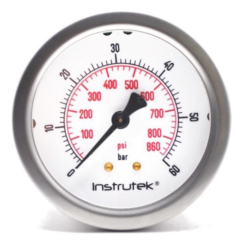 Manómetro 2.5", lleno de líquido premium, 1/4" BSPP, posterior, 60 bar-psi