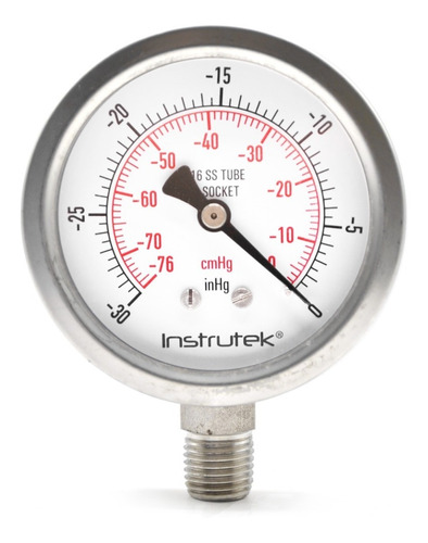 Vacuómetro 2.5", acero inoxidable, 1/4" NPT, inferior, 30 Vac inHg-cmHg