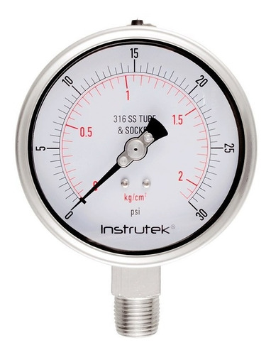 Manómetro 4", acero inoxidable, 1/2" NPT, inferior, 30 psi-kg/cm2