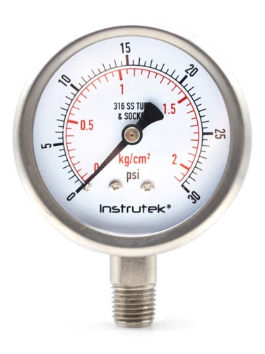 Manómetro 2.5", acero inoxidable, 1/4" NPT, inferior, 30 psi-kg/cm2