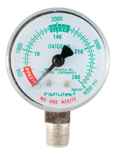 Manómetro 1.5", oxígeno medicinal, 1/8" NPT, inferior, 4000 psi-kg/cm2