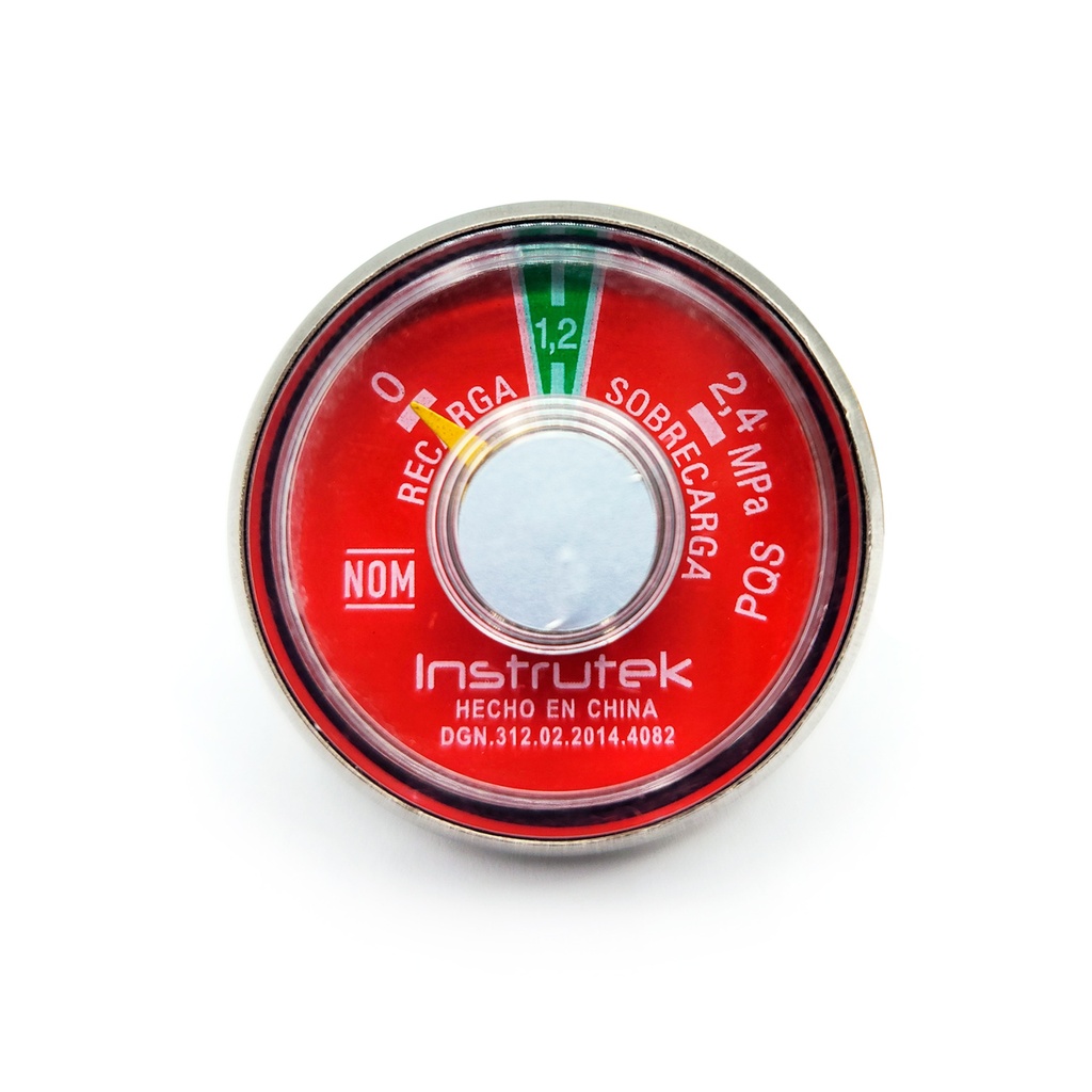 Manómetro 35 mm para extintor, 1/8" NPT posterior, 1.2 MPa certificado