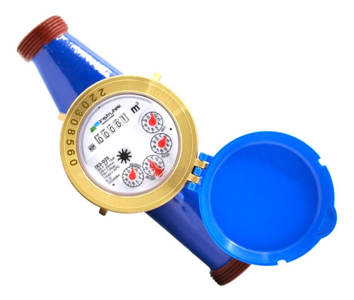Medidor de agua tipo chorro múltiple, cuerpo de hierro, extremos roscados de 1", incluye los conectores de latón