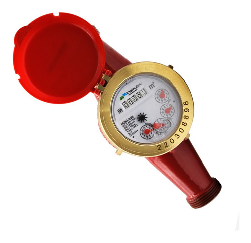 Medidor de agua tipo chorro múltiple, agua caliente, cuerpo de hierro, extremos roscados de 1", incluye los conectores de latón