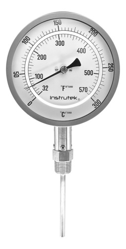 Termómetro 5 pulgadas, inferior, 1/2" NPT, vástago 4", rango 0 a 300 C-F