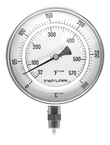Termómetro 6 pulgadas, inferior, 1/2" NPT, vástago 6", rango 0 a 300 C-F