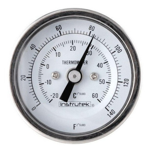 Termómetro 2 pulgadas, posterior, 1/4" NPT, vástago 6", rango -20 a 60 C-F