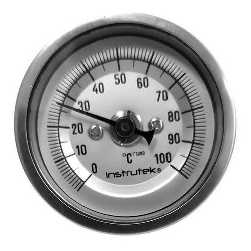 Termómetro 2 pulgadas, posterior, 1/4" NPT, vástago 9", rango 0 a 100 C-F