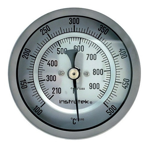Termómetro 3 pulgadas, posterior, 1/2" NPT, vástago 6", rango 100 a 500 C-F
