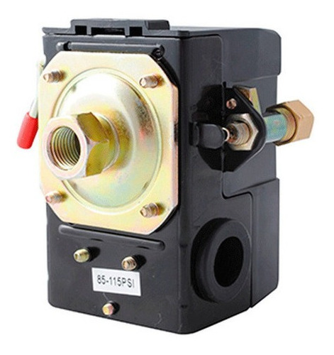 Switch de presión tipo Furnas sin manifold, con conexión de 1/4" NPT, alimentación de 110 VCA, rango de presión 85 a 115 psi.