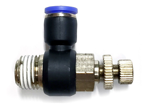 Regulador de flujo en codo, 1/4" NPT x 6 mm