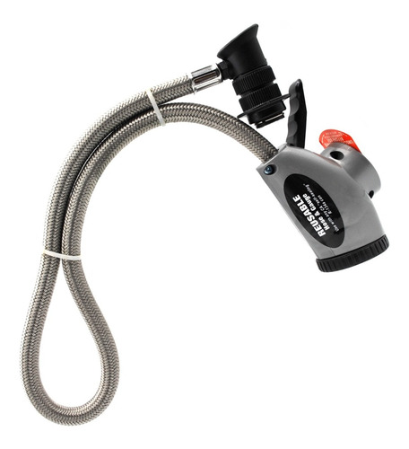 Manguera trenzada en color gris con manómetro. Reutilizable para recarga de aire acondicionado. Para refrigerante R-134a.