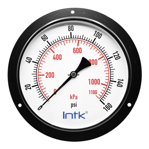 8" Standard, dry, pressure gauge, black steel case, 1/2" NPT, back connection, 0 to 160 psi-kPa