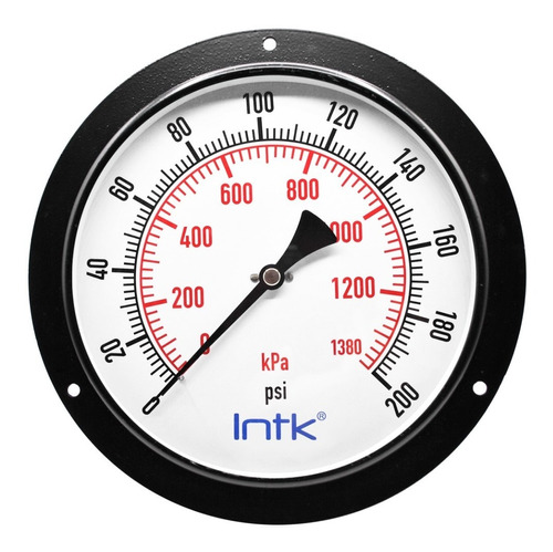 8" Standard, dry, pressure gauge, black steel case, 1/2" NPT, back connection, 0 to 200 psi-kPa