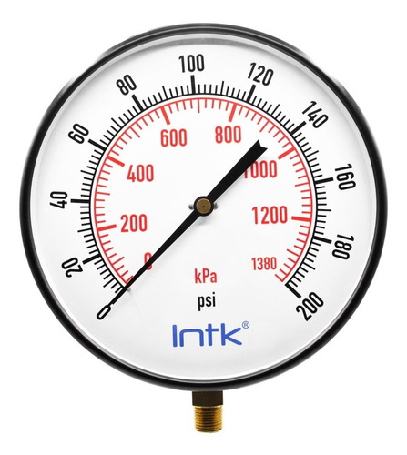 10" Standard, dry, pressure gauge, black steel case, 1/2" NPT, bottom connection, 0 to 200 psi-kPa