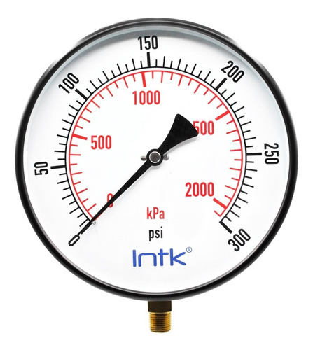 10" Standard, dry, pressure gauge, black steel case, 1/2" NPT, bottom connection, 0 to 300 psi-kPa