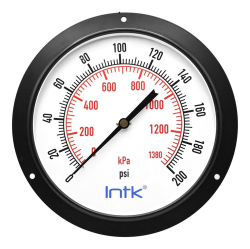 10" Standard, dry, pressure gauge, black steel case, 1/2" NPT, back connection, 0 to 200 psi-kPa