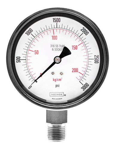 [N404003000] Manómetro 4", acero inoxidable, 1/2" NPT, inferior, 3000 psi