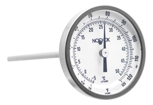 [N2011006025125] Termómetro 2 pulgadas, acero inoxidable, posterior, 1/4" NPT, vástago 6", rango 25 a 125 F-C