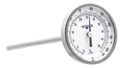 [N2011009025125] Termómetro 2 pulgadas, acero inoxidable, posterior, 1/4" NPT, vástago 9", rango 25 a 125 F-C