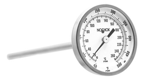 [N2011009050500] Termómetro 2 pulgadas, acero inoxidable, posterior, 1/4" NPT, vástago 9", rango 50 a 500 F-C