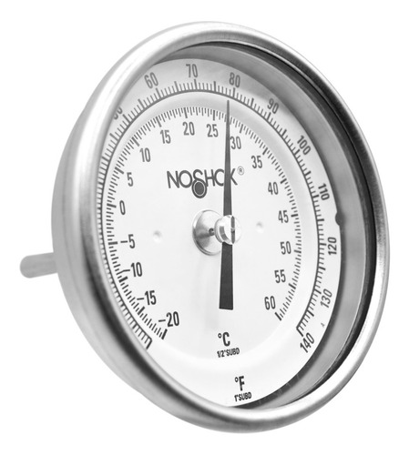 [N301100250140] Termómetro 3 pulgadas, acero inoxidable, posterior, 1/2" NPT, vástago 2.5", rango 0 a 140 F-C