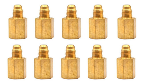[CH14N14FQTY10] 10 Pz De Conector hembra, fabricado en latón (dorado) de 1/4" NPT x 1/4" flare