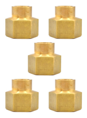 [COPR12N14NQTY5] 5 Pz De Cople reductor, fabricado en latón (dorado) de 1/2" NPT a 1/4" NPT