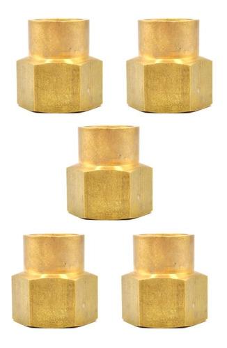 [COPR12N38NQTY5] 5 Pz De Cople reductor, fabricado en latón (dorado) de 1/2" NPT a 3/8" NPT