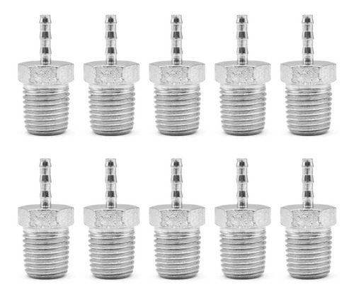 [EMM14N18QTY10] 10 Pz De Espiga para mangueras con rosca macho de 1/4" NPT x 1/8", fabricado en latón y un recubrimiento en niquel.