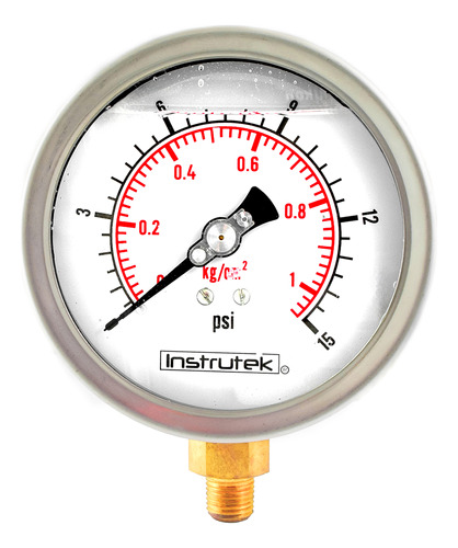 [10030015] Manómetro 4", lleno de líquido (O.E.M.), 1/4" NPT, inferior, 15 psi-kg/cm2