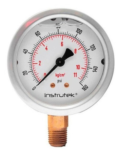 [63400160] Manómetro 2.5", lleno de líquido premium, 1/4" NPT, inferior, 160 psi-kg/cm2