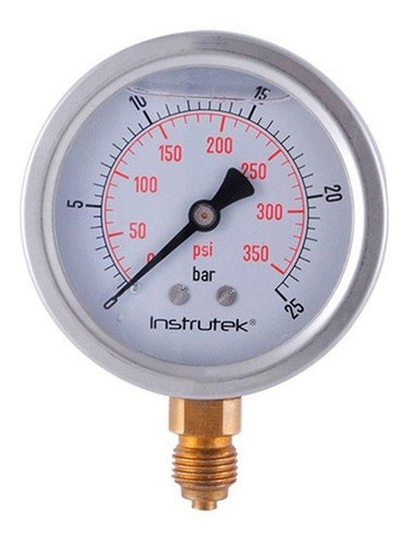 [6340025BARPSI] Manómetro 2.5", lleno de líquido premium, 1/4" BSPP, inferior, 25 bar-psi
