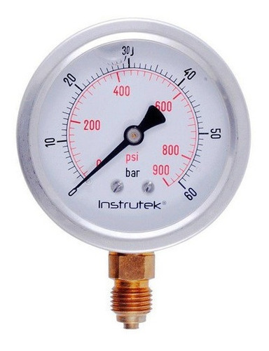 [6340060BARPSI] Manómetro 2.5", lleno de líquido premium, 1/4" BSPP, inferior, 60 bar-psi