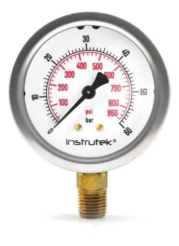 [6340060BARPSINPT] Manómetro 2.5", lleno de líquido premium, 1/4" NPT, inferior, 60 bar-psi
