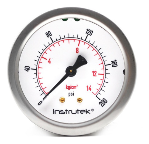 [63410200] Manómetro 2.5", lleno de líquido premium, 1/4" NPT, posterior, 200 psi-kg/cm2