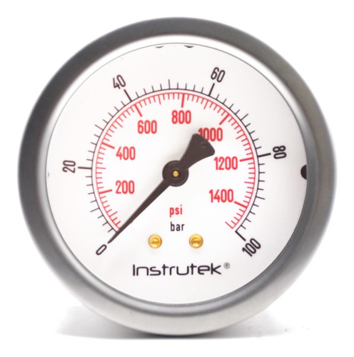 [63410100BARPSI] Manómetro 2.5", lleno de líquido premium, 1/4" BSPP, posterior, 100 bar-psi