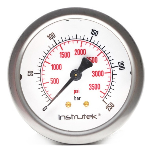 [63410250BARPSI] Manómetro 2.5", lleno de líquido premium, 1/4" BSPP, posterior, 250 bar-psi