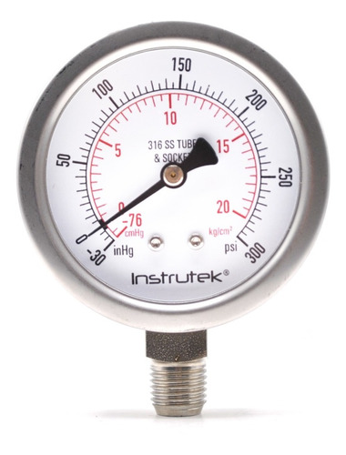 [6350030VAC300] Manovacuómetro 2.5", acero inoxidable, 1/4" NPT, inferior, 30 Vac inHg-cmHg, 300 psi-kg/cm2