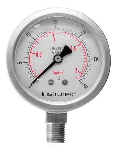 [6350030] Manómetro 2.5", acero inoxidable, 1/4" NPT, inferior, 30 psi-kg/cm2
