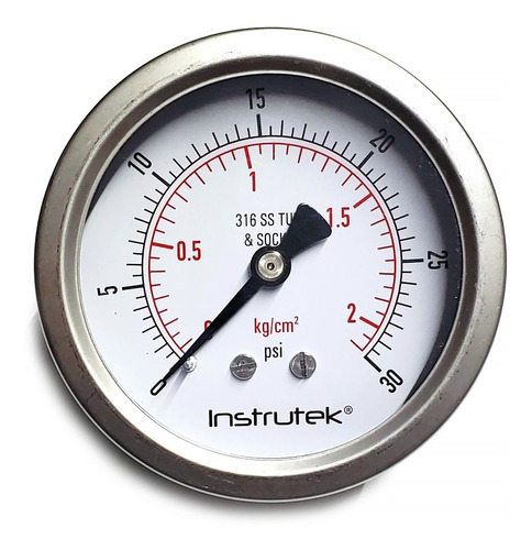 [6351030] Manómetro 2.5", acero inoxidable, 1/4" NPT, posterior, 30 psi-kg/cm2