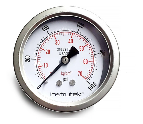 [635101000] Manómetro 2.5", acero inoxidable, 1/4" NPT, posterior, 1000 psi-kg/cm2